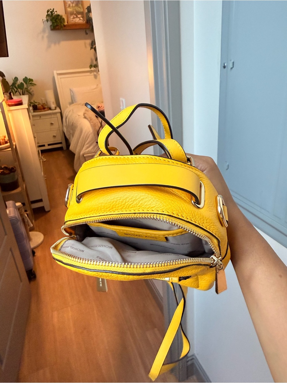 Michael Kors Yellow Pebbled Leather Mini Backpack Crossbody - Picture 5 of 6